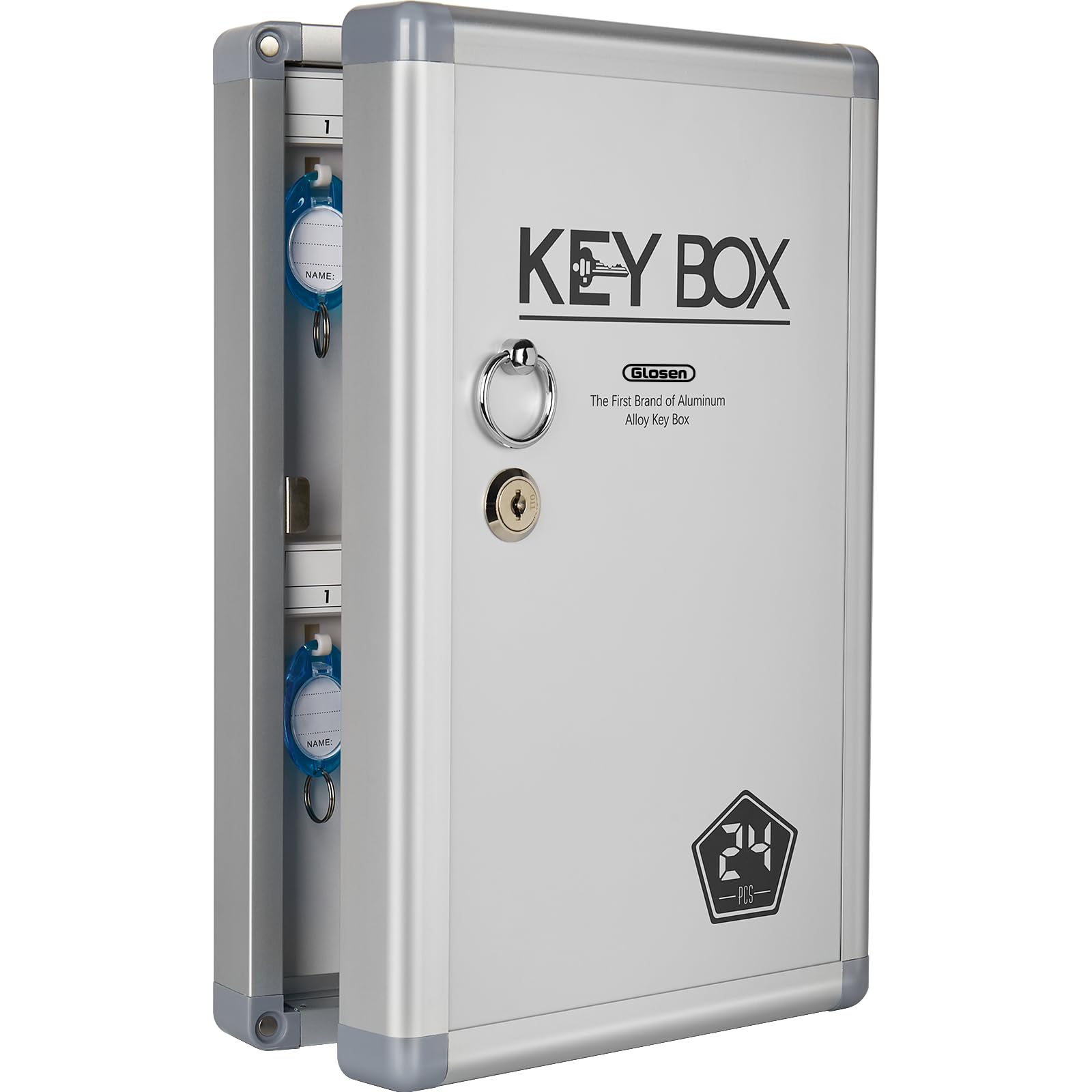 Key Lock Box Wall Mount, 24 Slots Key Cabinet With Key Lock, Wall Mounted Security Storage Box Organizer, 24 Key hooks And Key Tag Labels 8.46 * 2.5 * 13 Inch 【24 Slots】