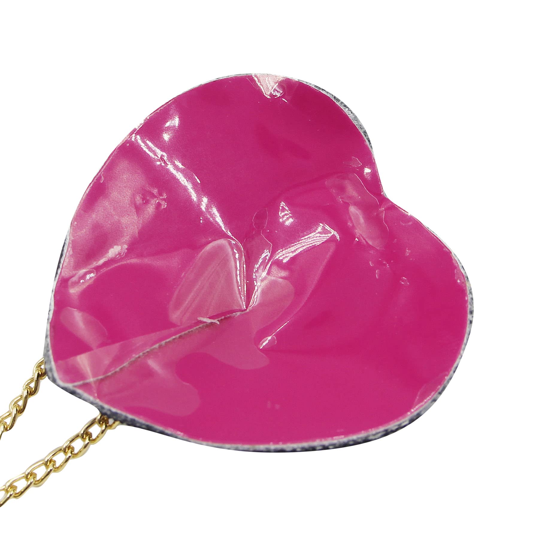 ZGMYC PU Leather Heart-shaped Nipple Cover with Gold Metal Chain, Reusable Adhesive Pasties Bra Sexy Body Chain for Party Rave Festival