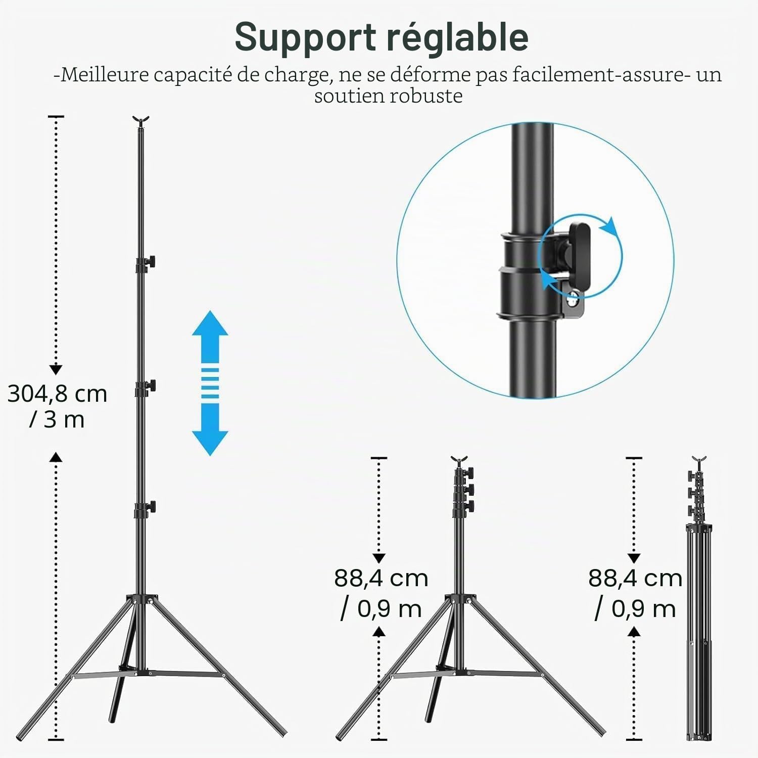 EMART 3 m x 3,6 m Kit de Système de Support Toile de Fond Réglable avec Sac de Transport pour Studio Photo, Vidéo, Portrait et Photographie de Produits