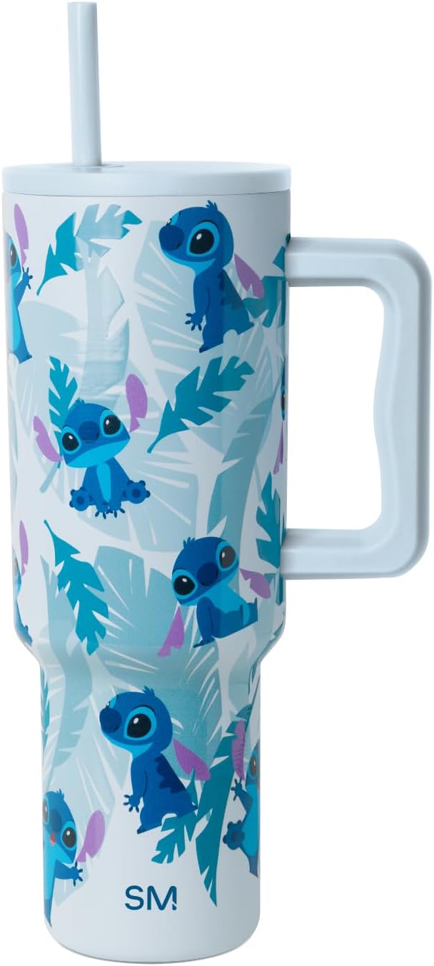 Simple Modern Disney 40 oz Tumbler with Handle and Straw Lid | Insulated Stainless Steel Water Bottle Travel Mug | Gifts for Women Men | Trek Collection | 40oz | Tropical Stitch
