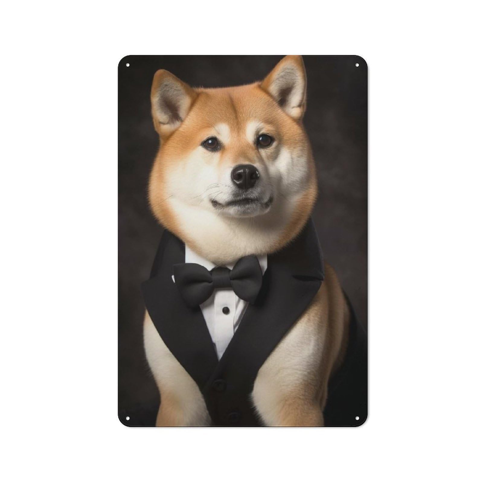 Junmoney Well Dressed Shiba Inu Dog Workshop Style Metal Wall Decor 30X20cm, Tin Sign For Tool Room, Garage, Studio Or Home Bar