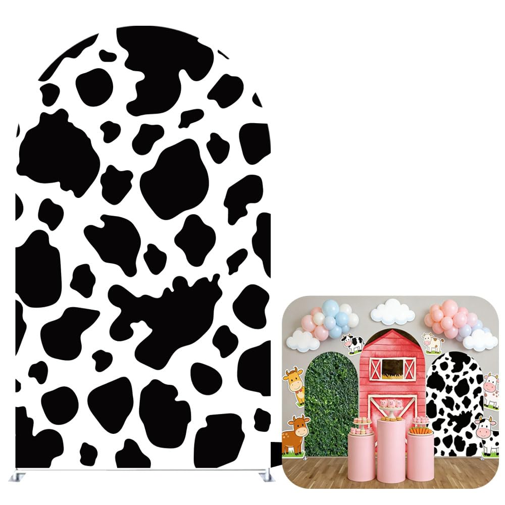 Arch Backdrop Stand Covers Stretchy Spandex Fabric Cow Farm Background for Birthday Baby Shower Party Decoration (6X2.6FT,ZUS-Arch-GX-221)