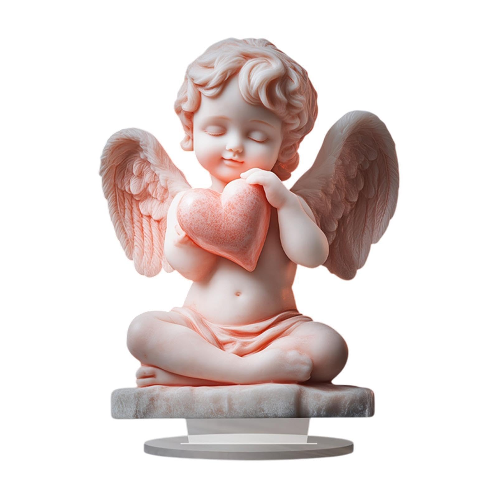 TWISAXC Elegant Acrylic Angel Statue Cherub Holding Heart Distinctive Decor Piece Festive Gatherings And Special Occasions Holiday Festive Cabinet Fireplace Xmas Party Gift