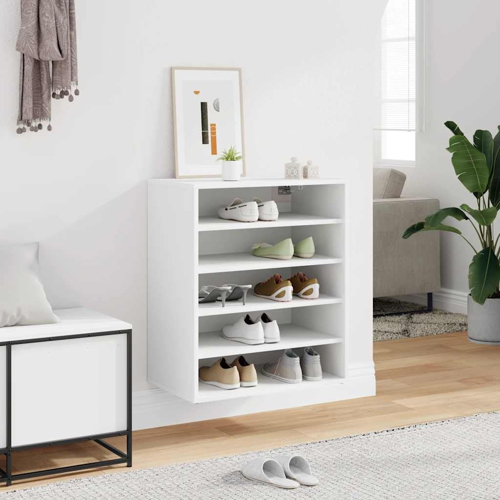 Schuhschrank Weiß Holzwerkstoff 60x35x70 cm mit 5 Ablagen Schuhregal Schuhaufbewahrung für Flur Diele Schlafzimmer Ordnung und platzsparender Stauraum