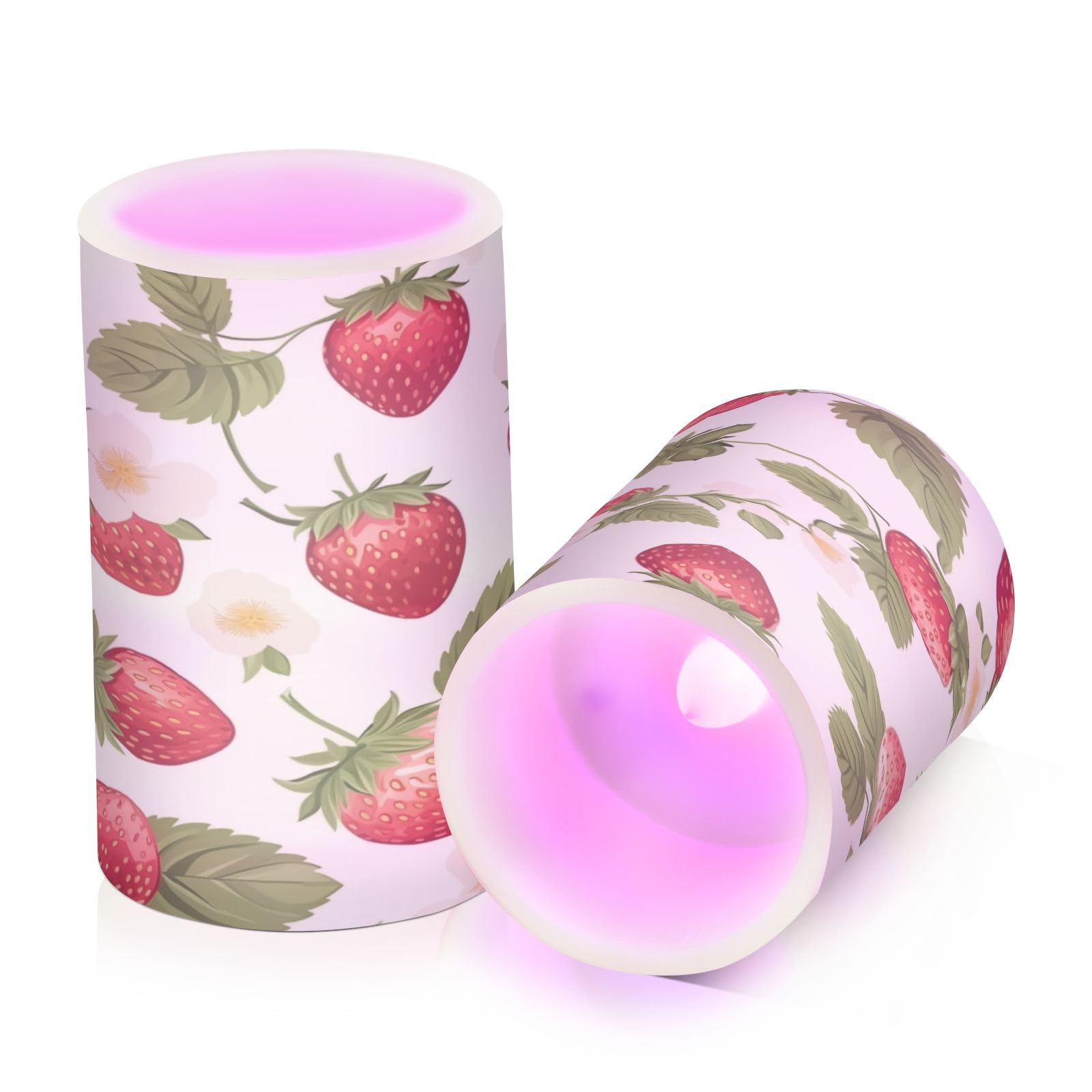 SUABO Strawberry Fruit Flameless Candles, Flickering LED Candles Battery Operated Color Changing with Remote Timer for Party Wedding Decoration