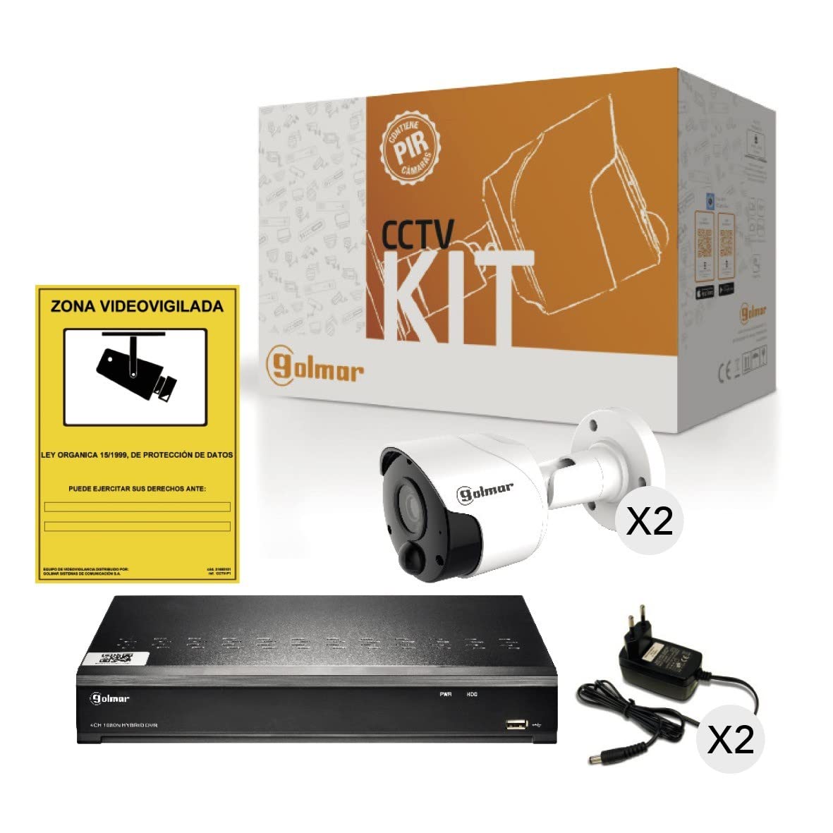 Kit CCTV Golmar KIT-2BHVR1P básico con DVR y dos cámaras bullet