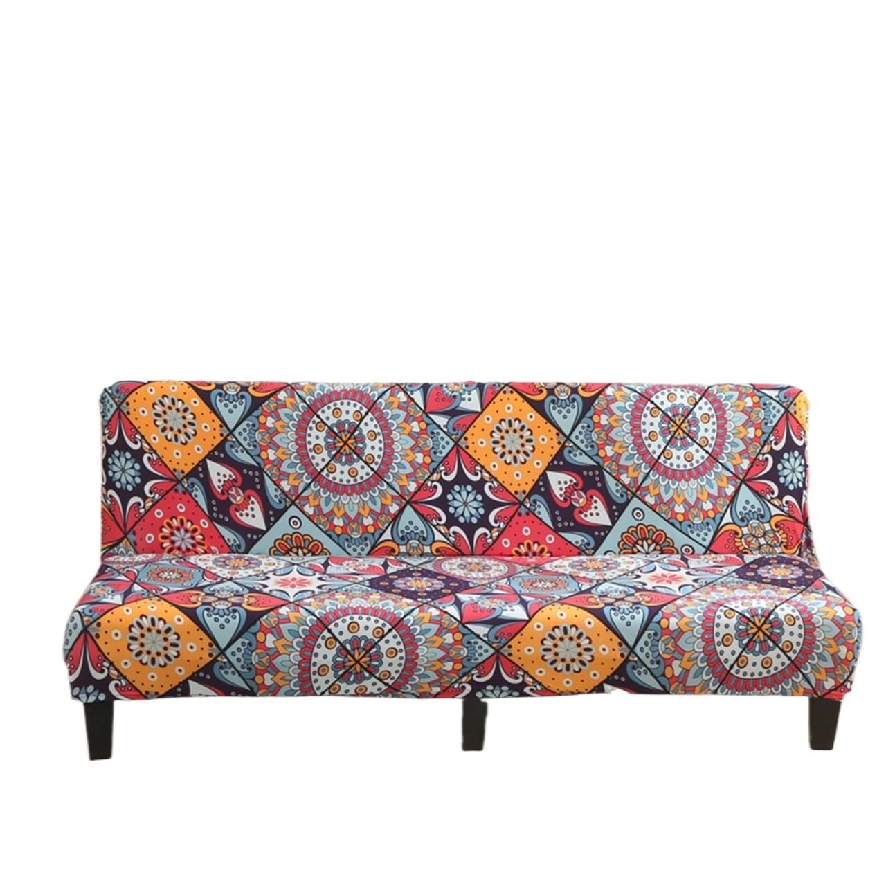 Housse de canapé sans accoudoir extensible imprimée taille L pour futon 190-210cm