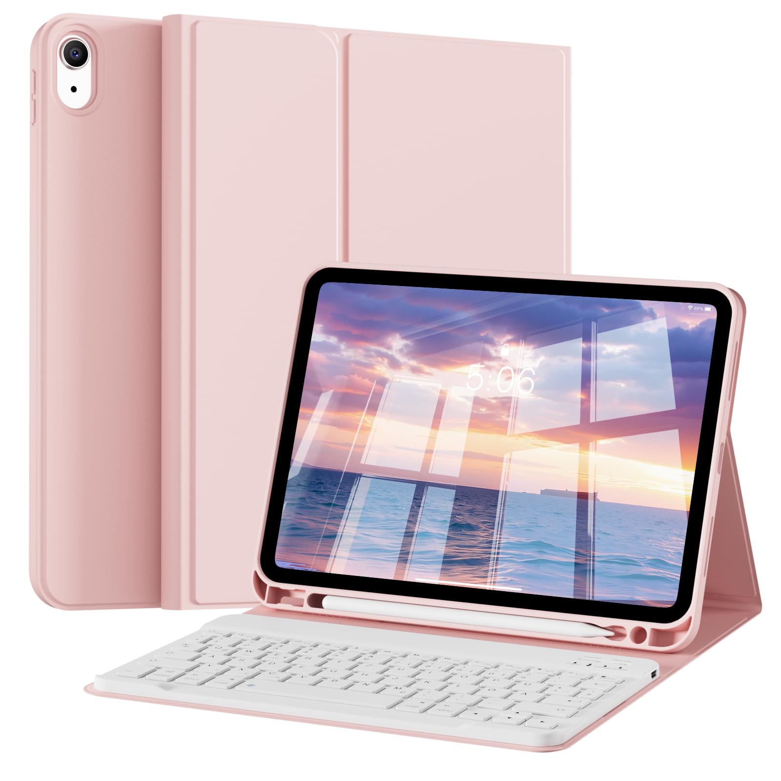 KTGGHG für iPad Air 11 Zoll M4/M3/M2, iPad Air 5./4. Gen 10,9 Zoll, Rosa | Magnetisch Abnehmbare Anti-Detach Folio Bluetooth Tastatur hülle mit Stifthalter, QWERTZ Keyboard, TPU Rückschale, leicht