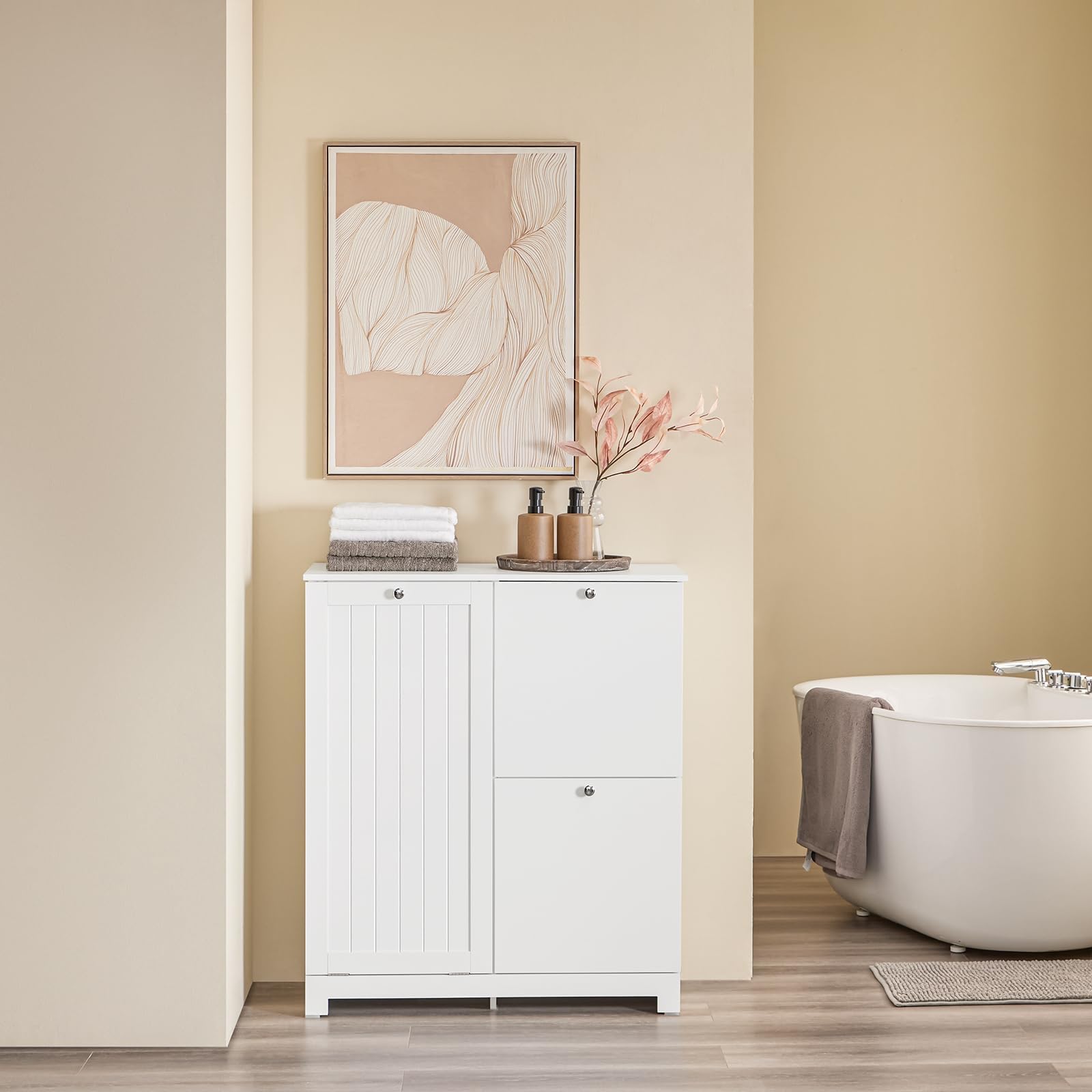 SoBuy Mueble Baño Estrecho con 3 Cesto para Ropa Sucia 78x38x90 cm | Mueble Baño Auxiliar, Armario Lavadero Cajonera Baño Blanca BZR213-W