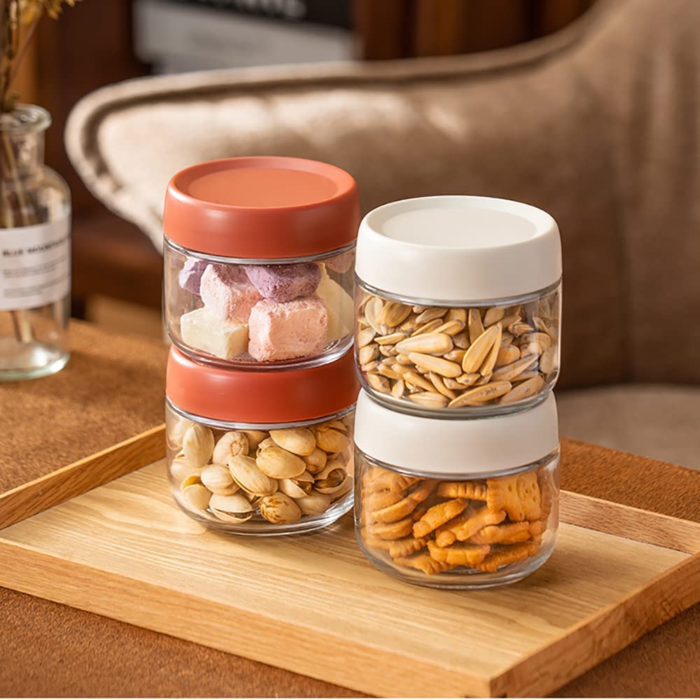 Contenitori di plastica, barattoli di Vetro, Set di 4, contenitori di Vetro Trasparente for dispensa, Cucina, Zucchero, tè, caffè, spezie ed Erbe, contenitori for Alimenti