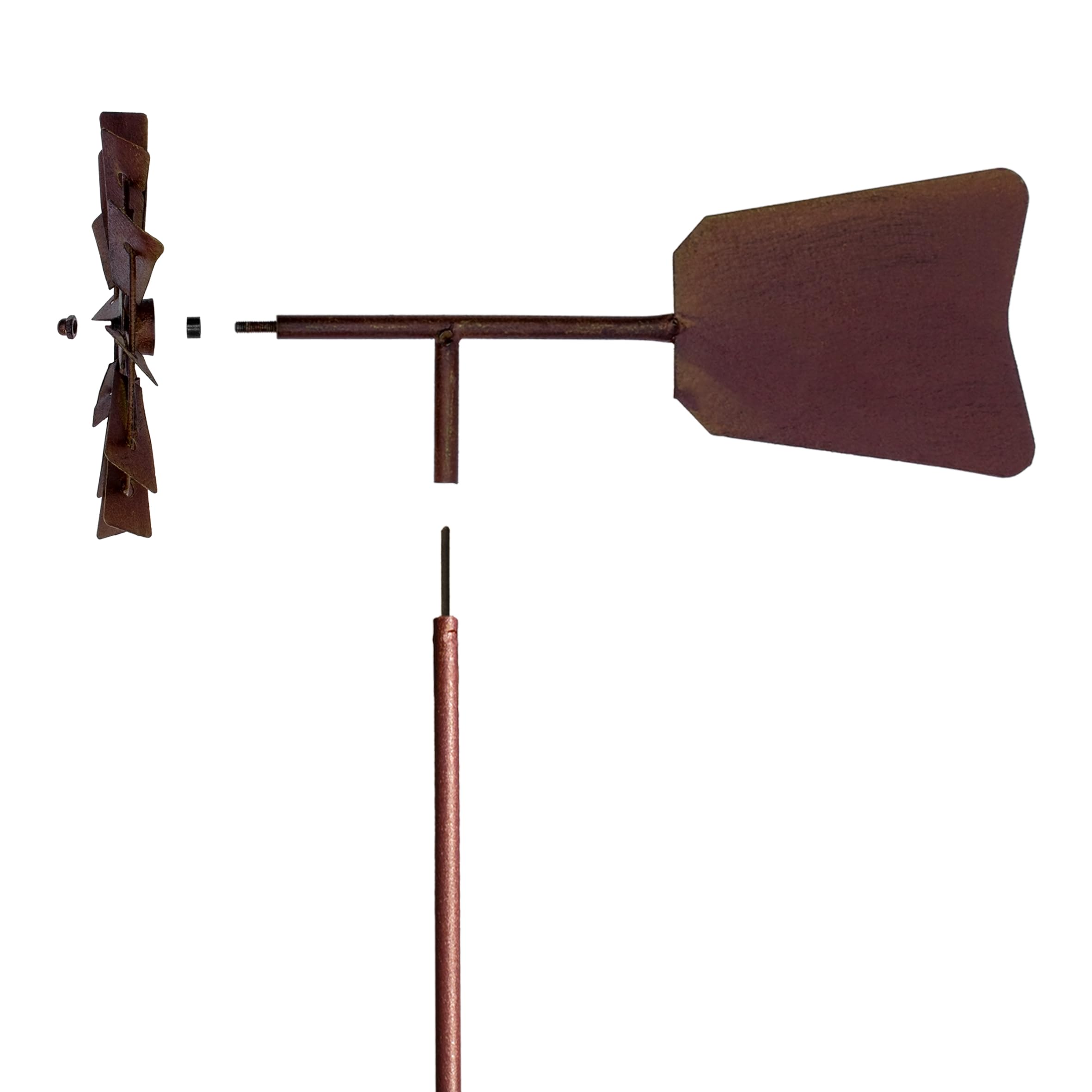 Moulin à vent en métal rouillé avec girouette – 120 x 17 cm – Décoration de jardin – Décoration de jardin – Décoration de jardin – Carillon éolien résistant aux intempéries