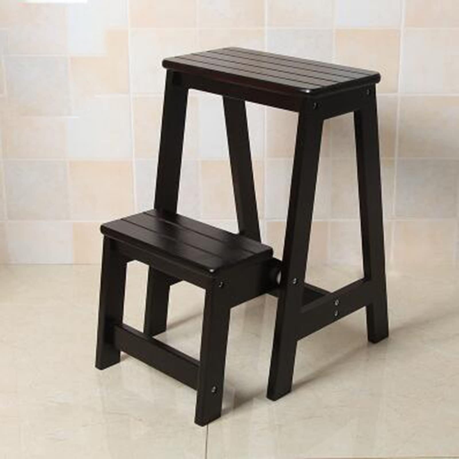 Taburete de 2 peldaños Escalera de Tijera Plegable, Taburete de Silla de mostrador de Madera Banco de Zapatos portátil/Estante de Flores Seguridad Antideslizante Estantería para el