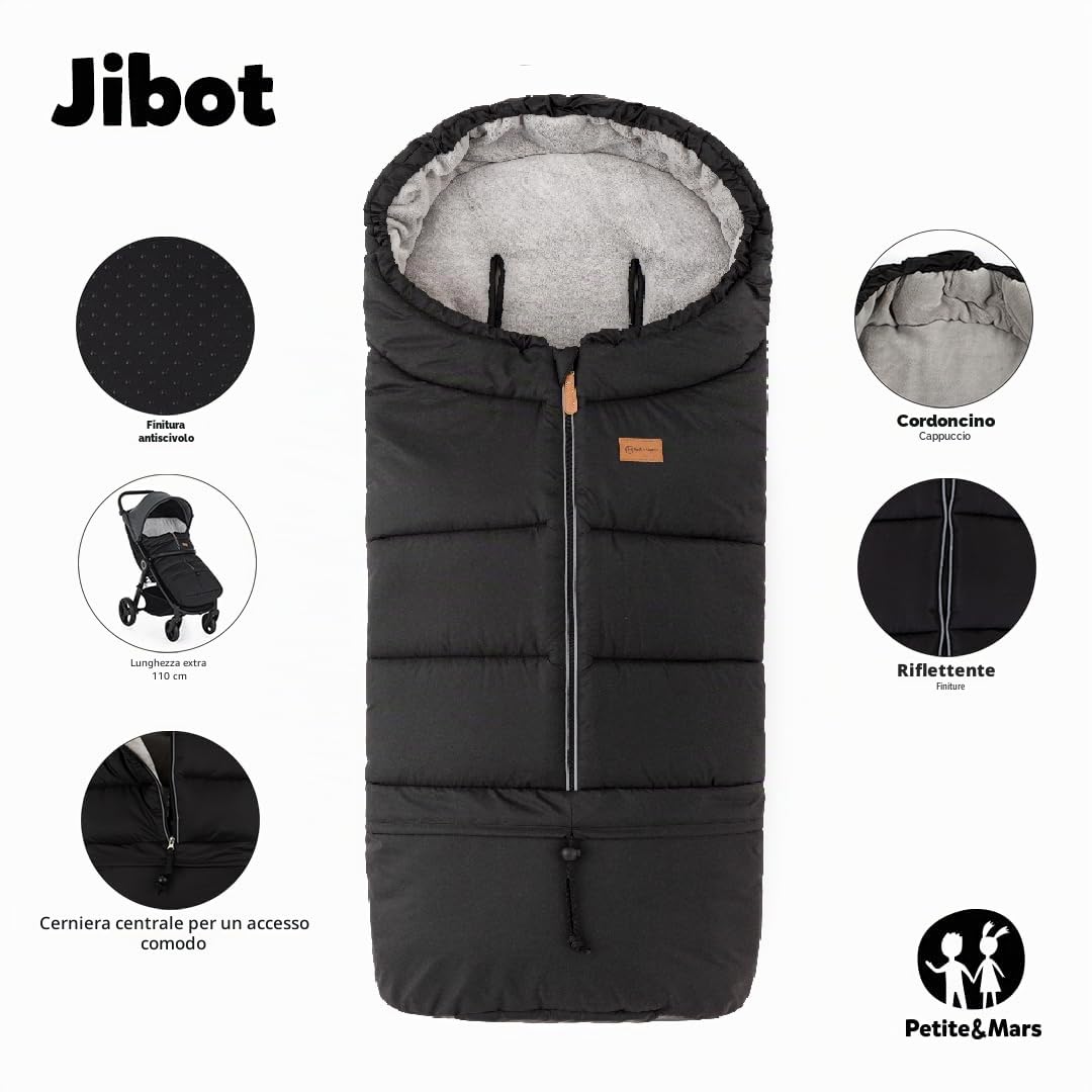 Petite&Mars JIBOT - Coprigambe universale con muffole, passeggino, carrozzina, seggiolino auto, letti, grigio, impermeabile, caldo, antivento