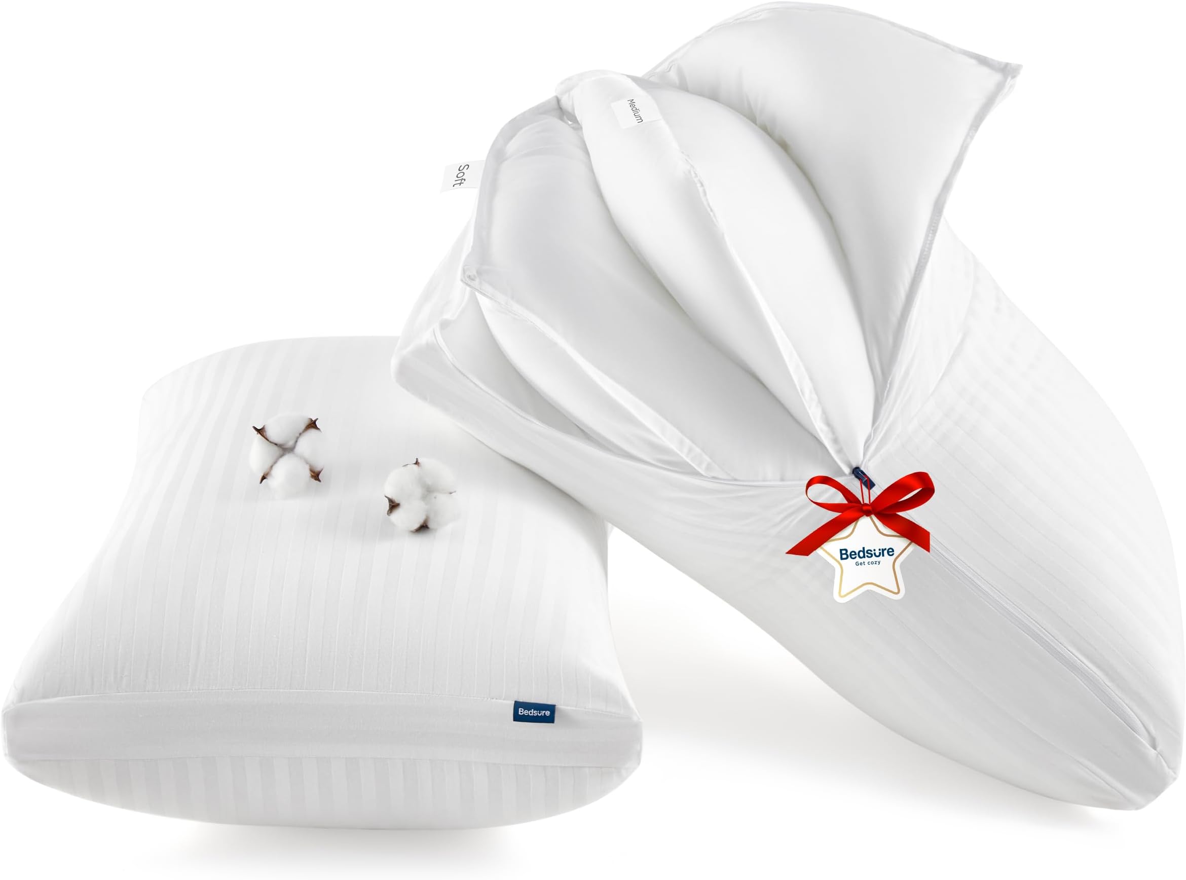 Bedsure Adjustable Pillows Standard Size Set of 2 - Luxury, Fluffy Standard Pillows 2 Pack, Assemblable Firmness & Height with 100% Cotton Cover, Machine Washable for Back, Stomach or Side Sleepers