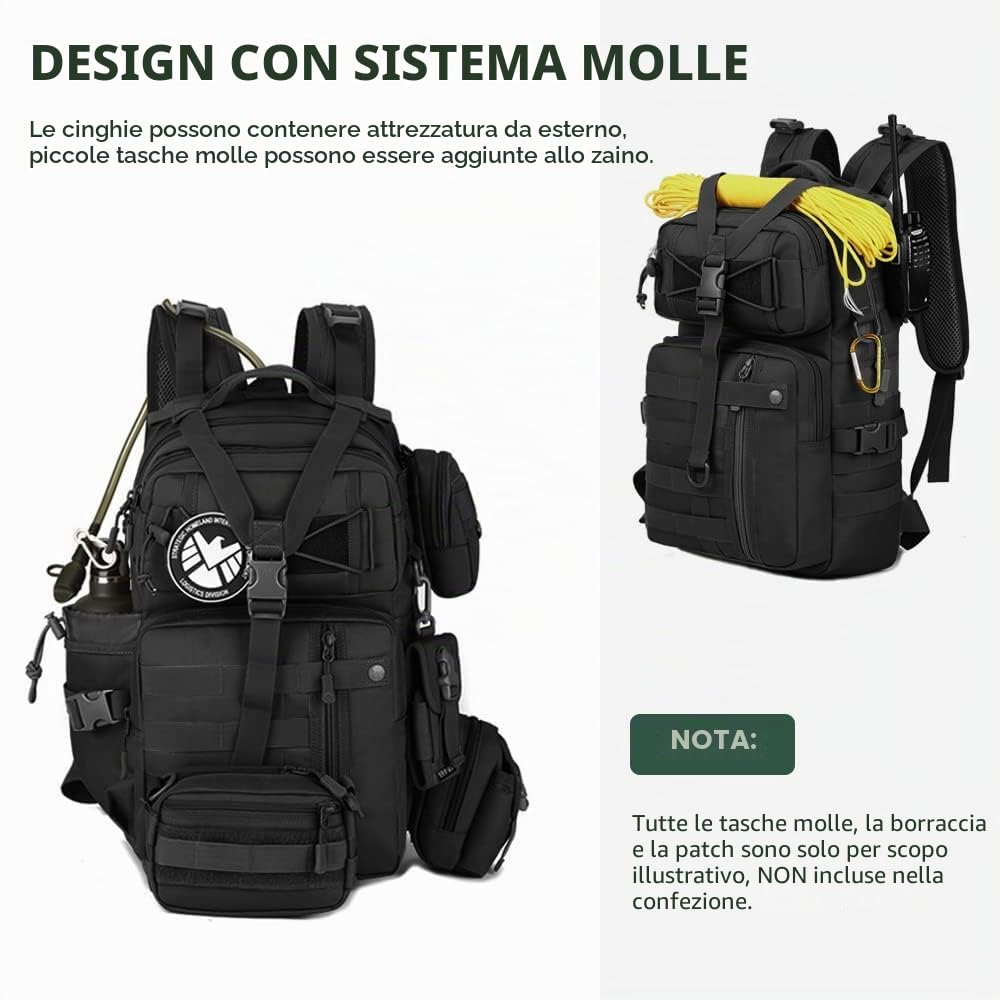 HUNTVP Zaino Militare 30L Zaino Uomo Sportivo Tattico 30 Litri, Miltec per Viaggio Trekking Ciclismo All'aperto Campeggio