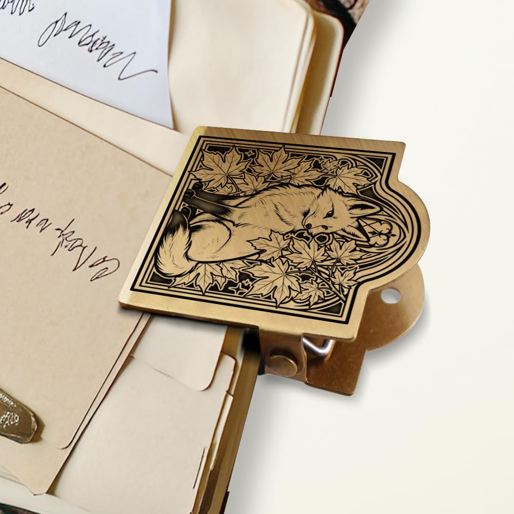 ANATTASOUL Maple Leaf and Fox Brass Travel Journal Clip for Notebook