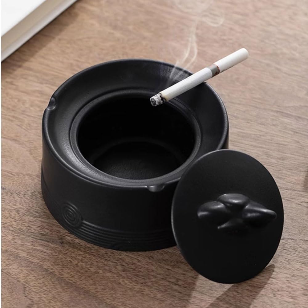 Posacenere in ceramica con coperchio, posacenere da tavolo per interni ed esterni, casa, ufficio, giardino, bar, decorazione, supporto per fumatori, decorazione (blu)