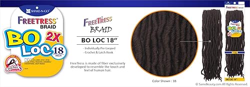 Miniatura 5 de FreeTress - Trenzas de ganchillo de pelo sintético FreeTress 2X Bo Loc de 18 pulgadas (paquete de 4, 1B)