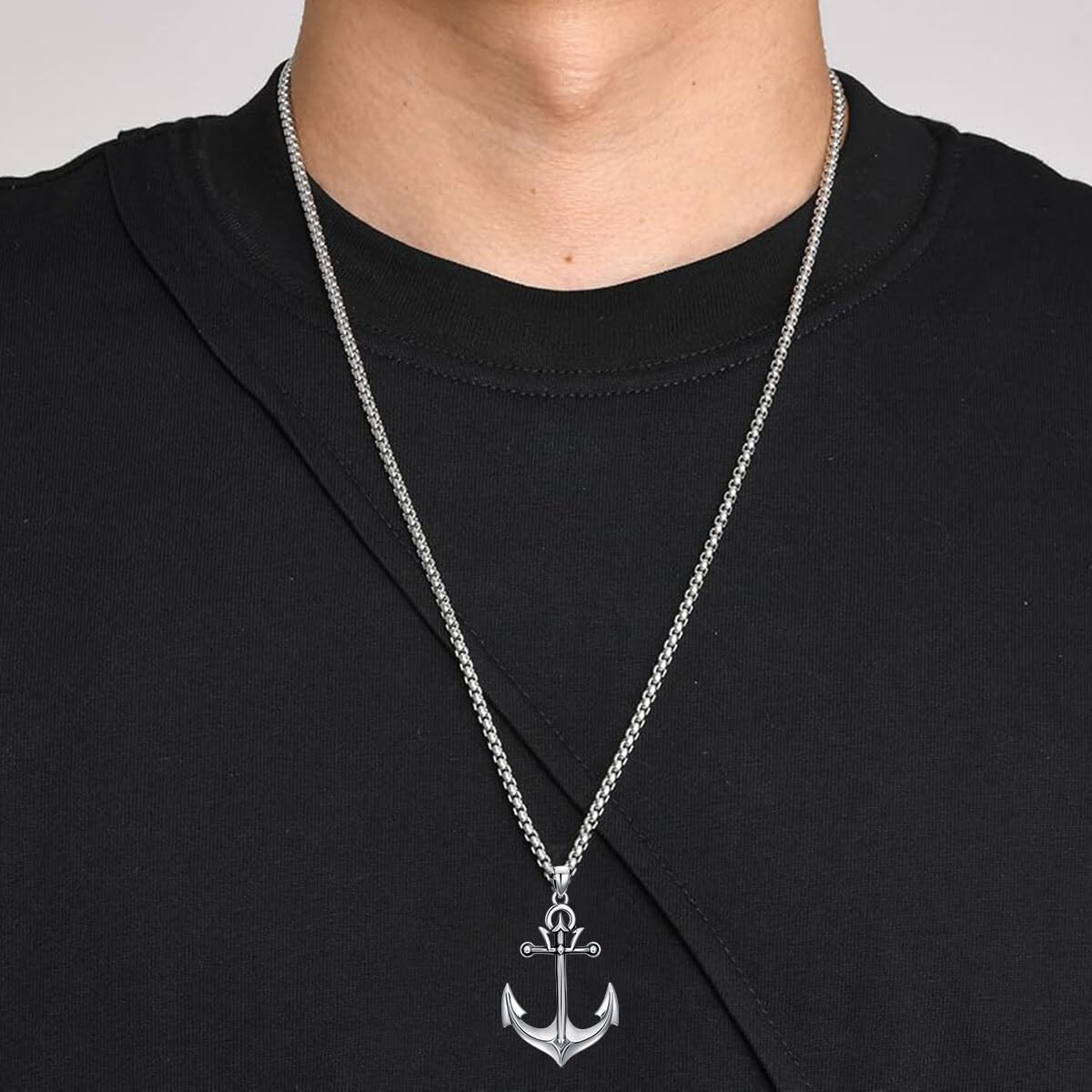 Collana a forma di ancora, in argento sterling 925, ciondolo a forma di ancora, per uomo e donna
