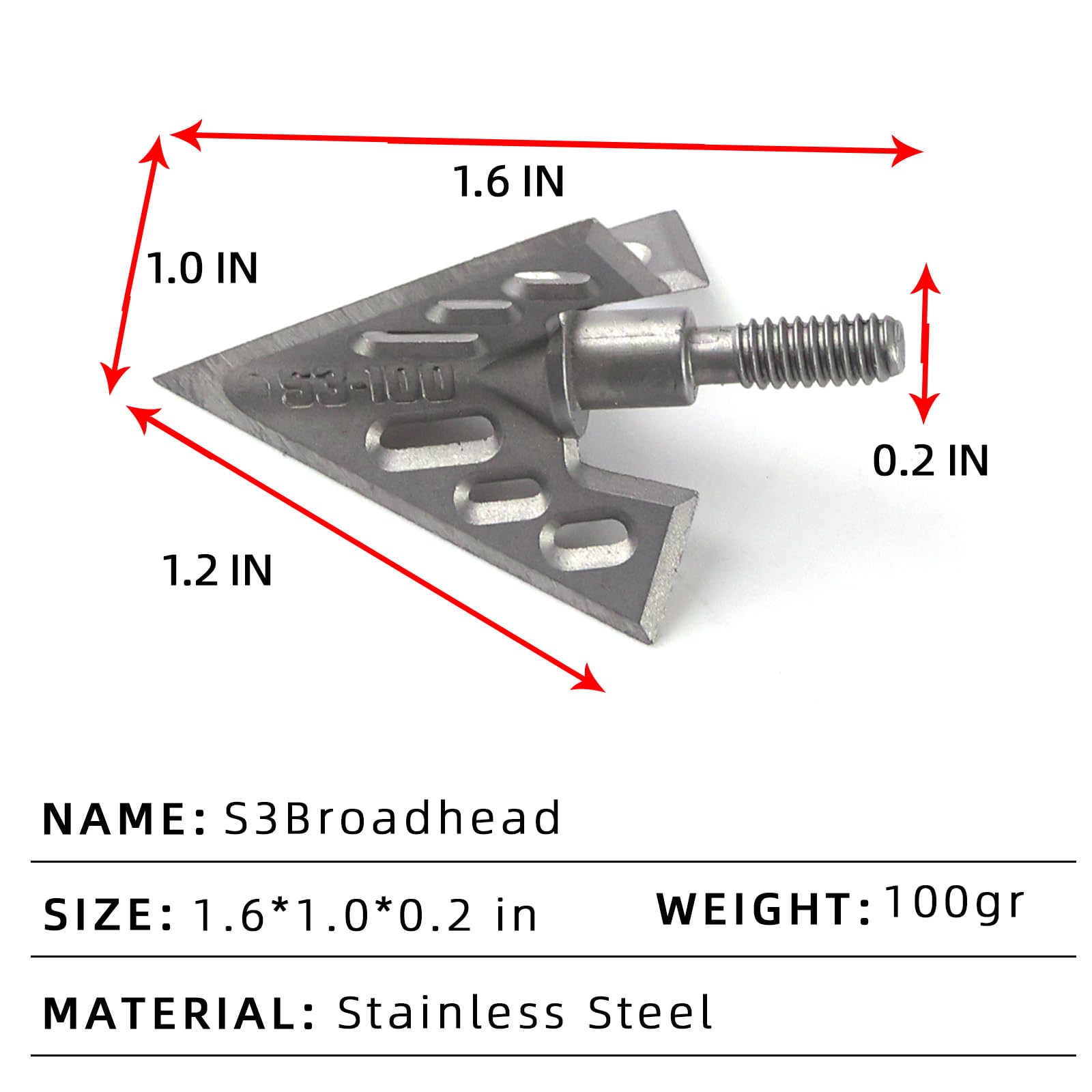 MOYJ 6 pcs/Box Broadhead Fixed Blade Arrow Tips Archery Crossbow and Compound Bow Outdoor Screw-in Hunting Tips Different 100/125 Grain Arrowhead ?only Broadhead ? (s3-100)