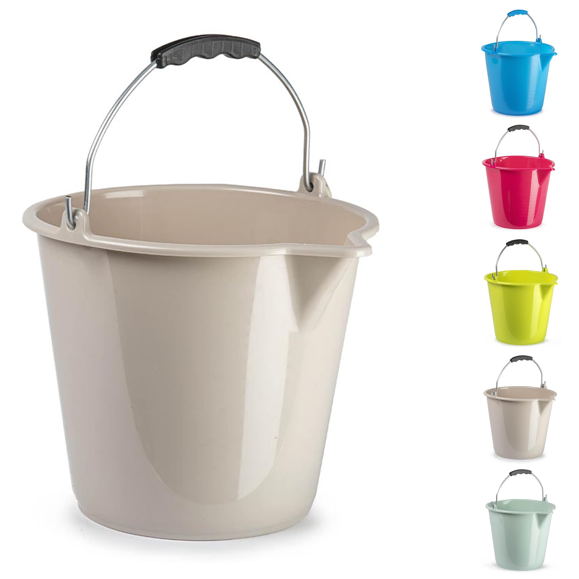 Plastific Taupe-D1 9L Multipurpose Plastic Bucket With Handle With Pouring Spout