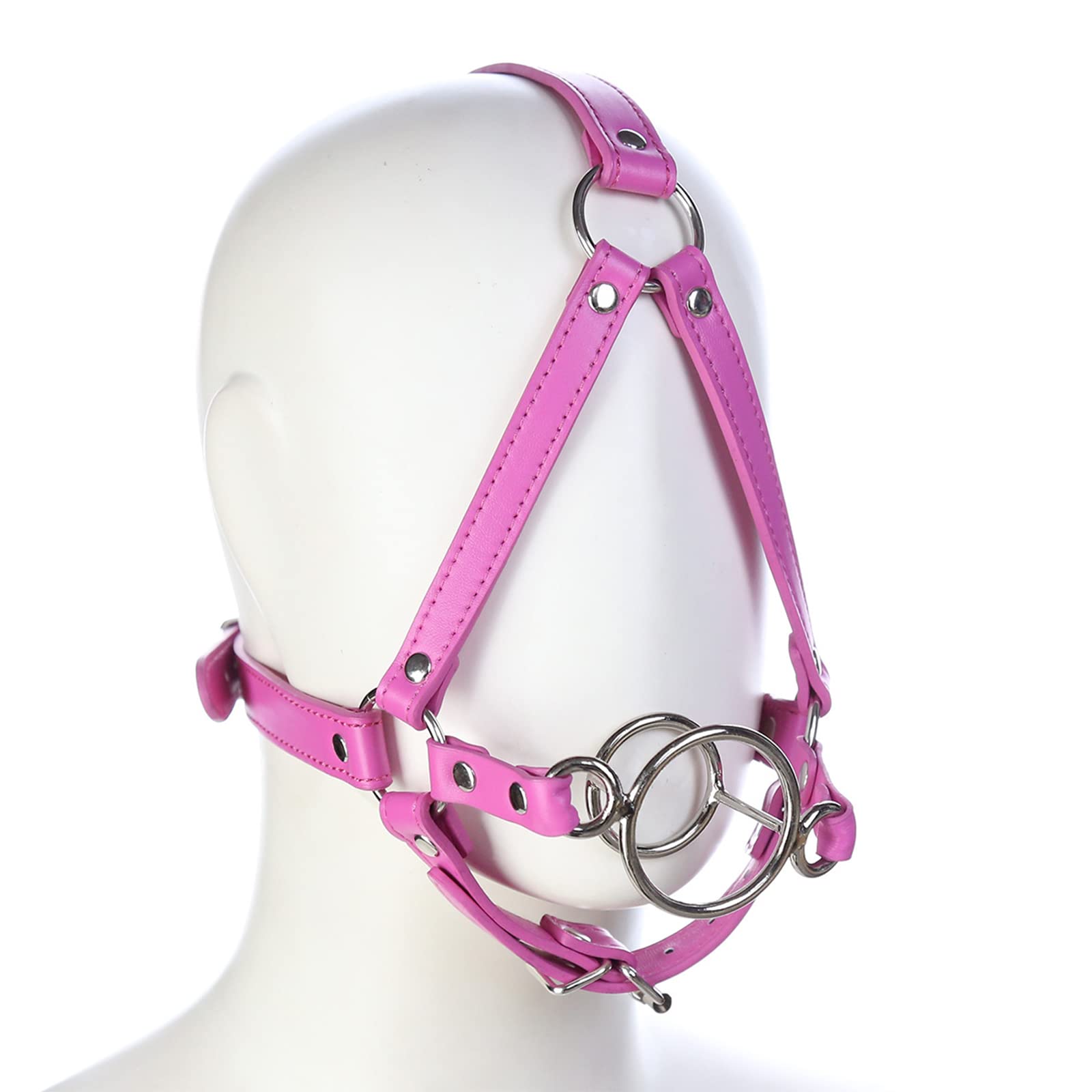 Bondage Kopf-Geschirr Mit Mundknebel Ring SM Leder Kopf Harness Mouth Gag 2 Metall Ringen BDSM Pferdekopf Fesselgurte Einstellbar Sklaven Fetisch Sexspielzeug for Frauen Männer