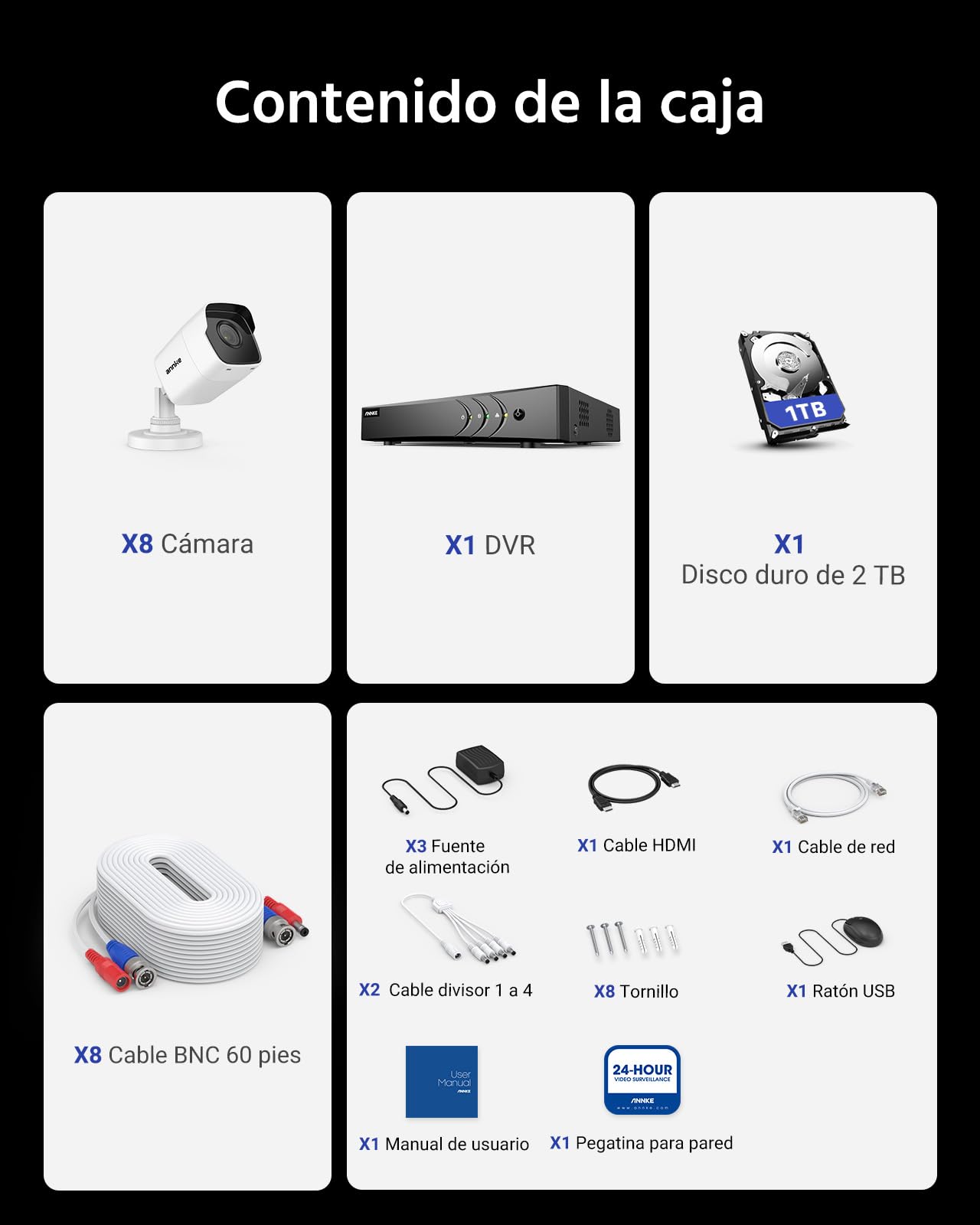ANNKE 5MP Kit de Vigilancia Sistema Seguridad 8 Canales con AI Personas/Vehiculos, DVR 3K Lite con Disco Duro 2TB, 8X 5MP Cámaras Analógica CCTV para Exteriores, IP67 Impermeable