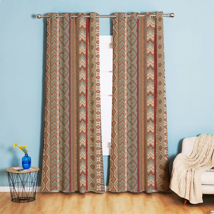 Xiongfeng Lot de 2 panneaux de rideaux occultants de style bohème vintage à rayures géométriques avec œillets pour décoration de salon, chambre à coucher, 132,1 x 213,4 cm Xiongfeng Lot de 2 panneaux de rideaux occultants de style bohème vintage à rayures géométriques avec œillets pour décoration de salon, chambre à coucher, 132,1 x 213,4 cm
