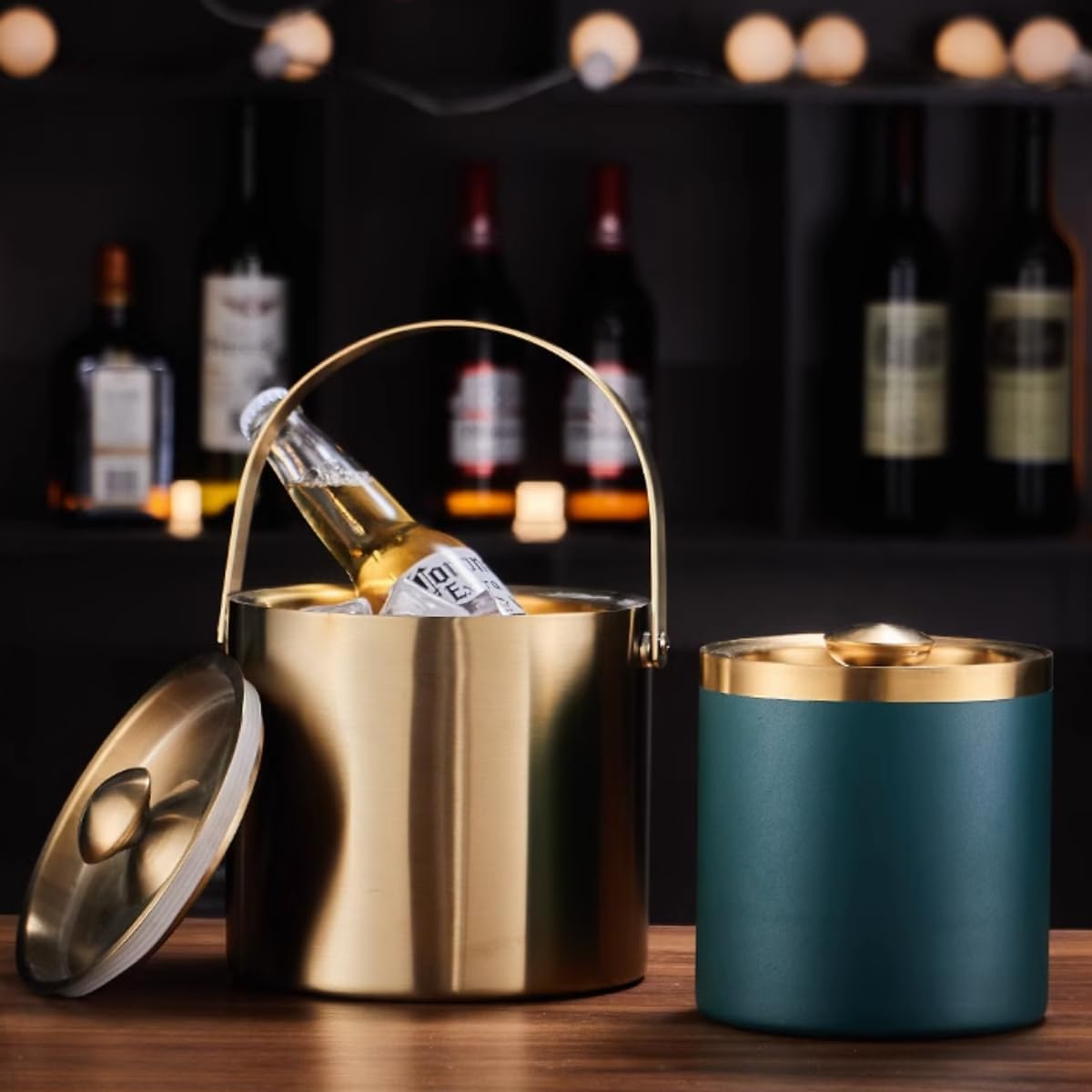 アイスペール 溶けない 二重構造 全ステンレス構造 アイスバケット ステンレス 氷入れ 真空断熱 ハンドルとフタ付 保冷用 2L 3