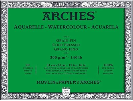 Arches Watercolor Paper Block, Cold Press, 12" x 16", 140 pound