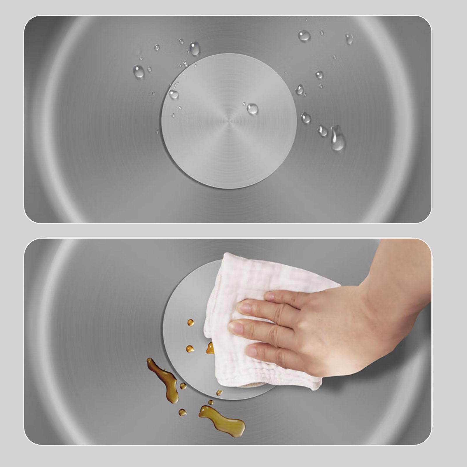 Hello - Fregadero de cocina redondo gris inox con juego de drenaje, instalación superior/inferior (Ø 42 cm), perfecto para cocinas modernas