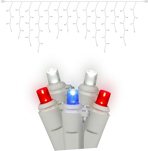 Miniatura 4 de Vickerman Juego de 70 luces de Navidad de carámbano de gran angular azul y cálido, alambre blanco