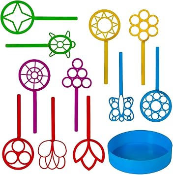 Bulk Bubble Wand Pack of 11 - Bubbles for Kids - Bubbles Wand Assortment - Party Favor Pack of Assorted Shapes and Colors Plus a Convenient Solution Tray | Bubble Wands for Kids