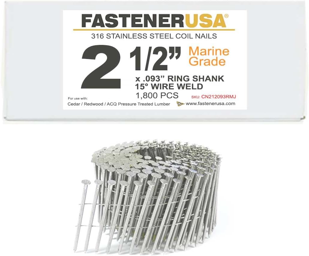 2-1/2" x .093 Ring 316SS Coil Nails 15-DEG Wire 1,800ct