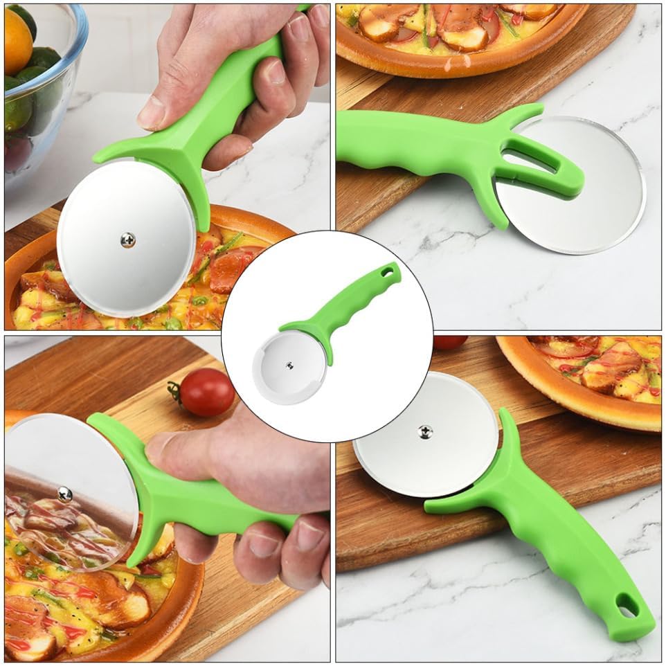 2Pcs Stainless Steel Pizza Cutters, Wheel with Non-Slip Handle, Green