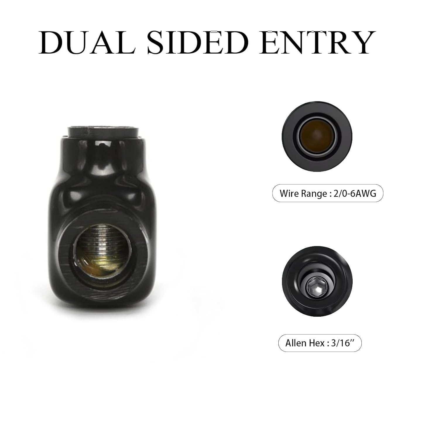 5 Pcs Insulated In-Line Splice Connector, 2 Ports 2/0-6AWG Wire Range Pre-Filled and Dual Sided Entry Dual Rated, Black Vinyl Coated Multi Cable Wire Connectors