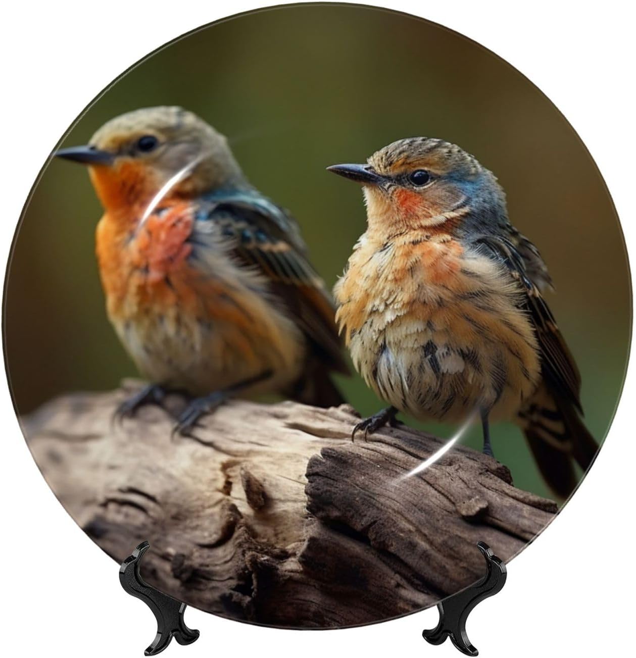 Bone China Decorative Plate with Display Two Birds Resting Ceramic Plates Crafts Art Decor Dessert Plate Ceramic Ornament Porcelain Plates for Living Room Kitchen Table Home Decor