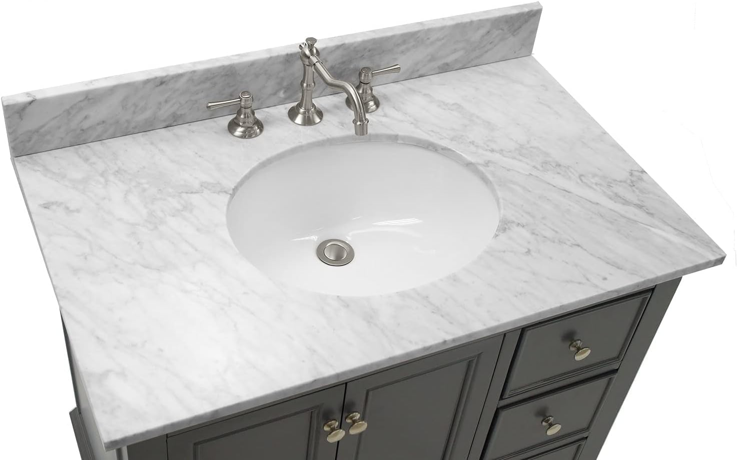 Kitchen Bath Collection Bella 36-inch Bathroom Vanity (Marine Gray/Carrara): Includes Marine Gray Cabinet with Authentic Italian Carrara Marble Countertop and White Ceramic Sink
