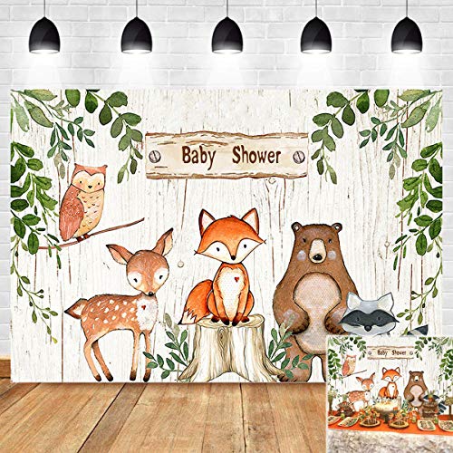 Fanghui 7x5FT Summer Woodland Animals Photography Backdrop Baby Shower Happy Birthday Party Banner
