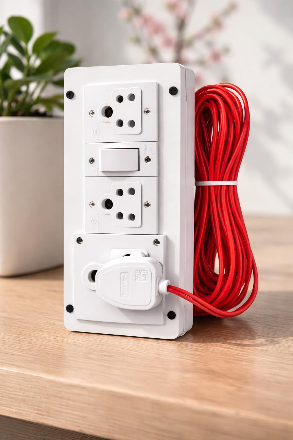 Cablet 250 Volts Extension Board 2500W 10A, 4 Universal Sockets, Individual Switches, 1.8M Heavy Duty Copper Wire, LED Indicator, Power Strip for Home and Office Use Hand Made with Wooden Base-image-6
