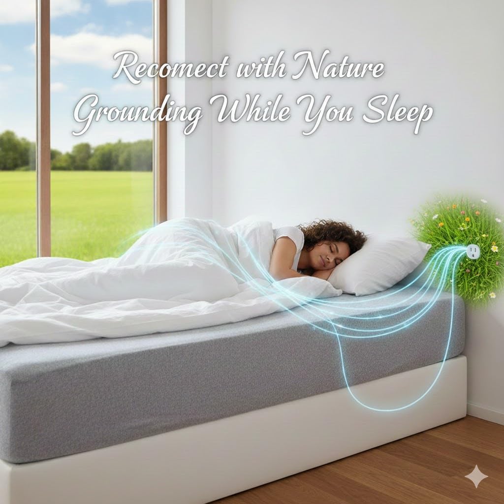 Grounding Sheets with Grounding Mat Set,25% Pure Silver Fiber+75% Organic Cotton,Deep Pocket Grounded Bed Fitted Sheets,40S Anti-Pilling Combed Cotton.