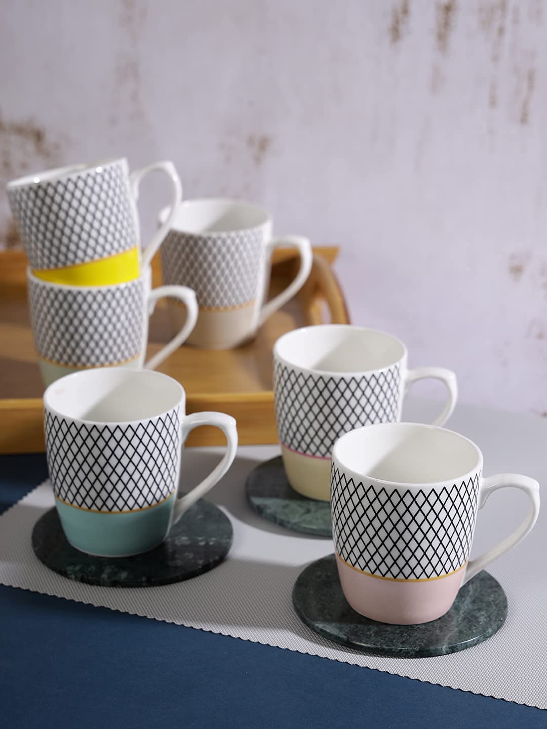 E-EzraBone China Mug Set - 6 Pieces, Multi , 180 ml