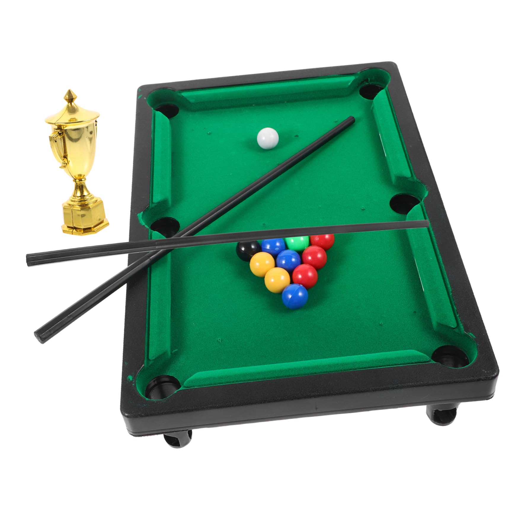 Yardwe Table de Billard de Table Miniature en Plastique Vert pour Garçon et Filles avec Trophée Jouet, Améliore la Coordination Œil-Main Réactivité la Maison Couleur Aléatoire