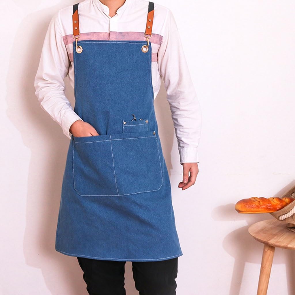 Delantal de Cocinero Delantal de trabajo de mezclilla té de la leche café barbero hombres y mujeres cocina restaurante ropa de trabajo Delantales de Cocina