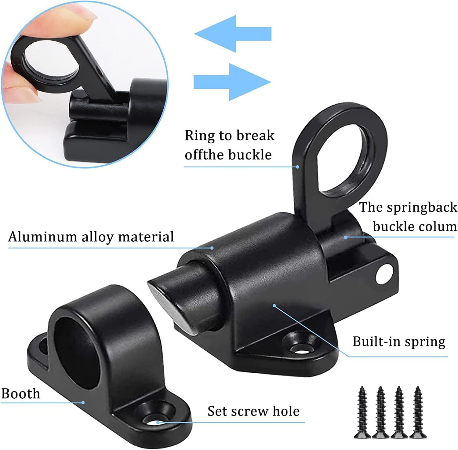 Door Latch, Spring Lock, Automatic Door Latch, Bounce Door Bolt, Spring Bounce Door Screw, with Screws - Image 3