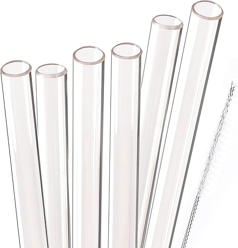 Dakoufish Pajitas reutilizables para batidos de 10 pulgadas de largo, boca ancha, de plástico, rectas, para batidos, juego de 6 con cepillo de