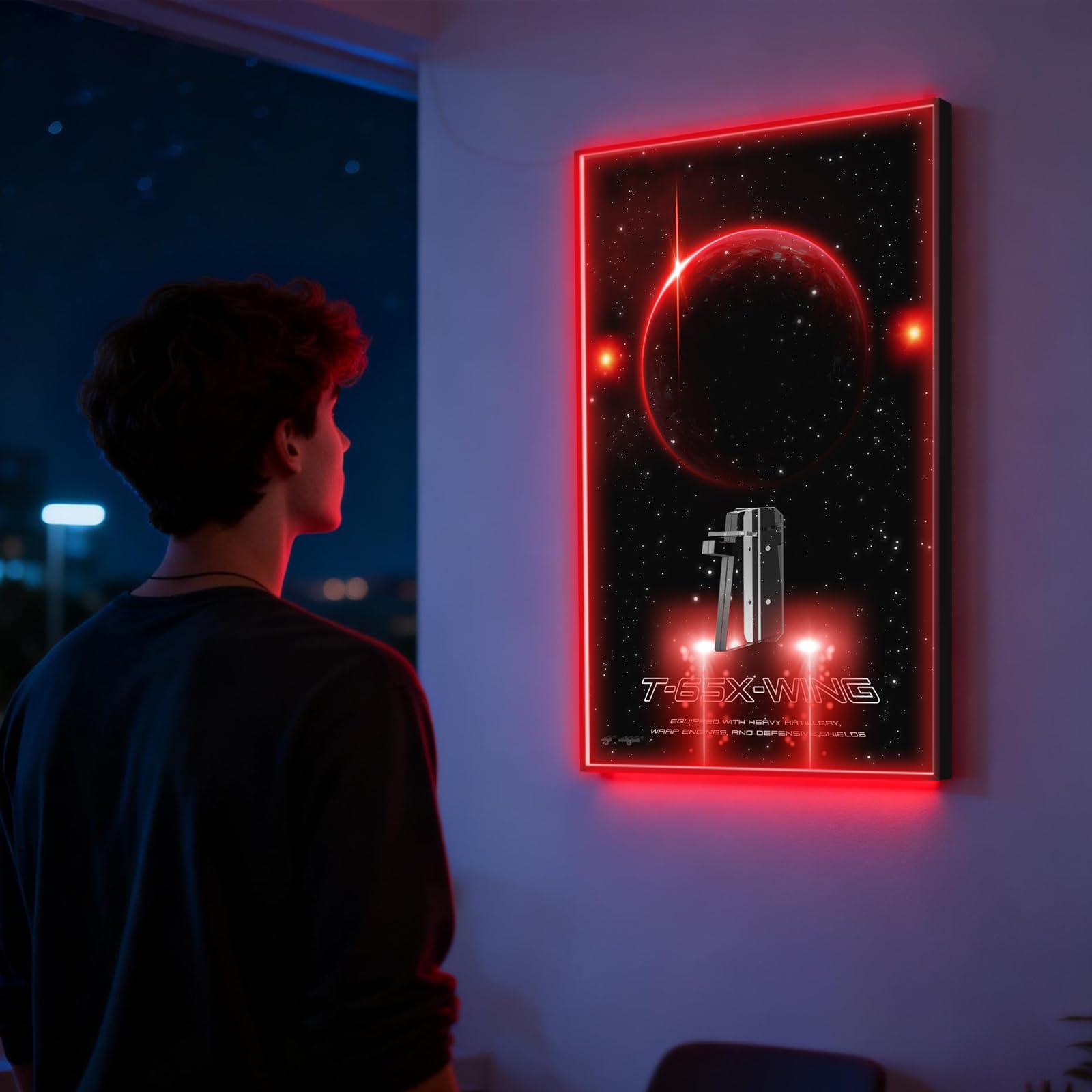 Cornice da parete a LED da 70,8 x 50,8 cm, compatibile con LEGO Star Wars UCS X-Wing Starfighter 75355, vetrina per serie Ultimate Collector, trasformarsi in arte da parete (solo tavola)