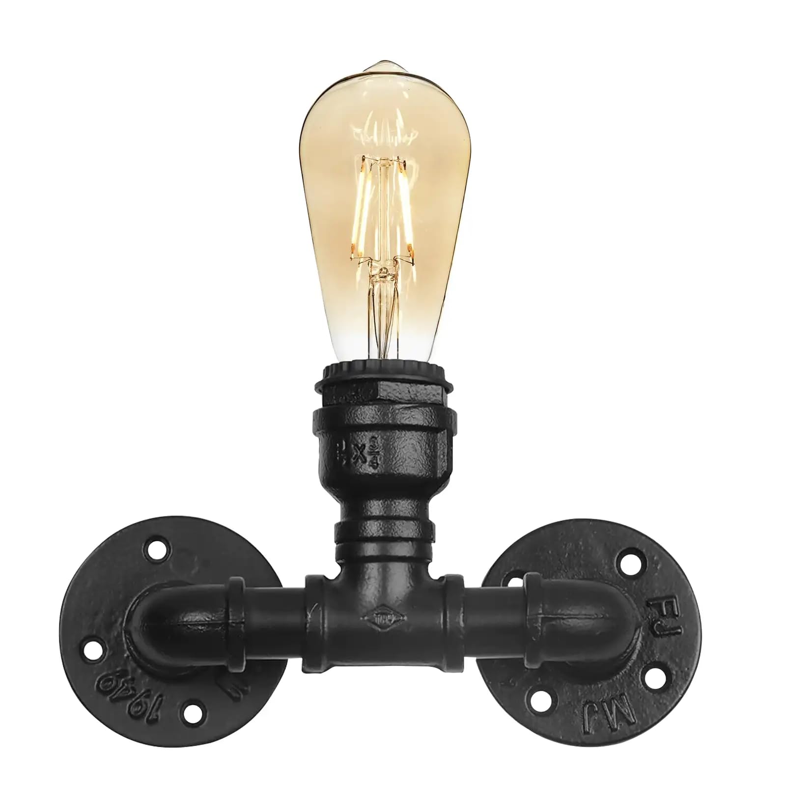 LEDSone Steampunk Wall Sconce Vintage Industrial Metal Water Pipe Wall Light E27 Black 25cm Base, Ideal for Living Room, Kitchen, Bathroom, Bar, Café — image 1