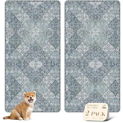 Image of nunubaby Washable Pee Pads for Dogs, Stylish, Non-Slip and Leak-Proof Pee Pads. Reusable Potty Pads for Dogs for Crates and Floors.(Blue /Multi, 36 inch x72 inch )