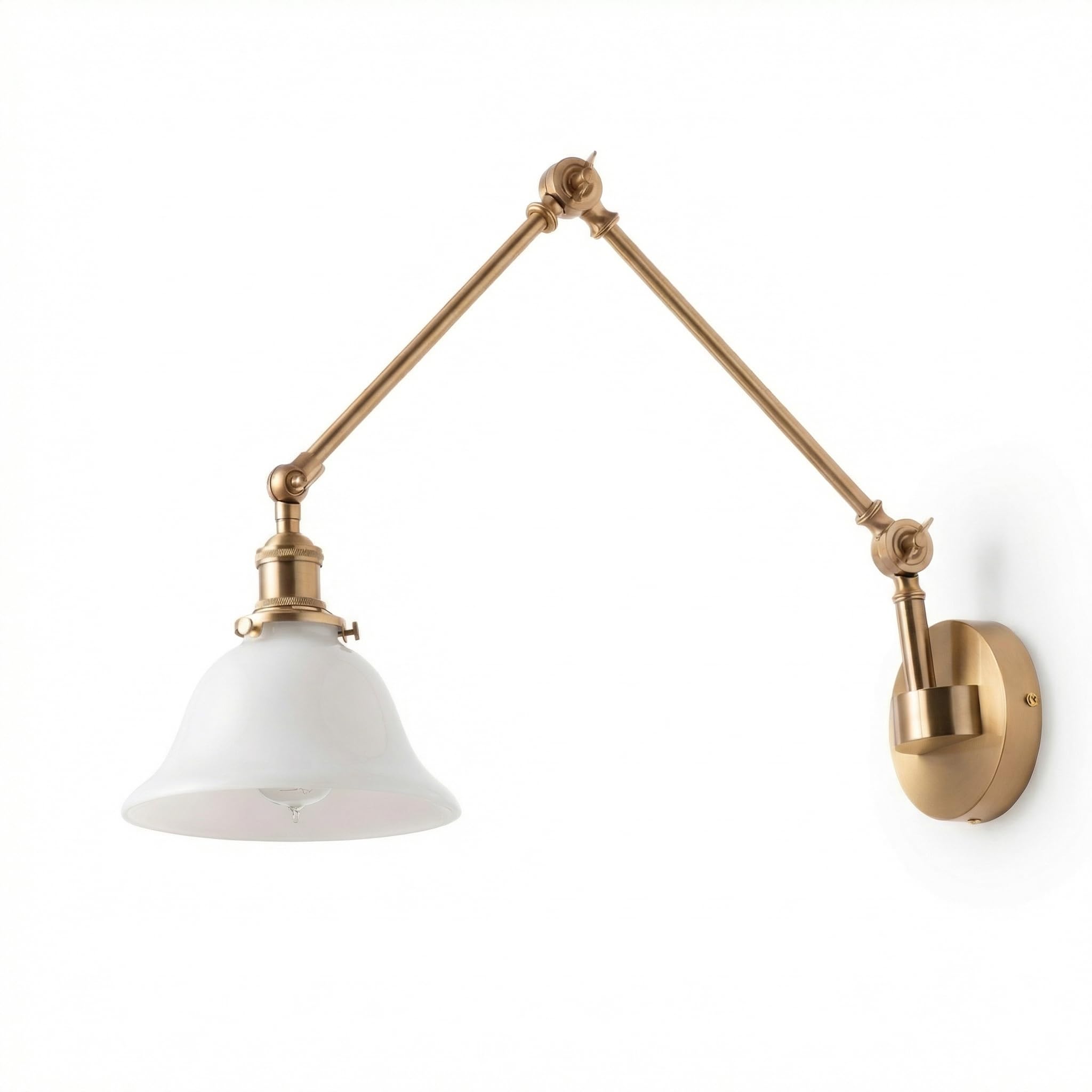 BARCELONA LED Wandlampe mit Gelenkarm in Gold/Kupfer und Weißem Glaslampenschirm, Vintage Industriestil, Retro, Modern und Minimalistisch, Ideal für Schlafzimmer, Wohnzimmer, Esszimmer und Büro